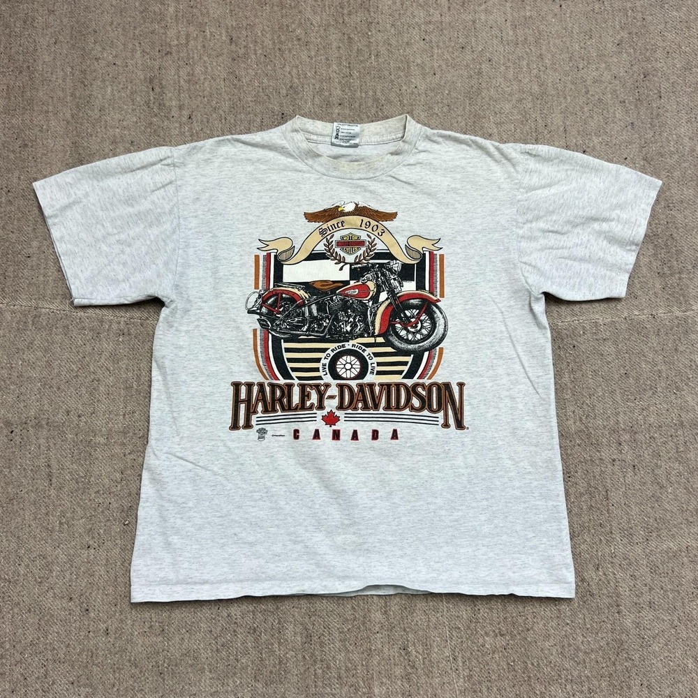 Vintage Harley Davidson Shirt Mens Large Gray 1990s Canada Quebec